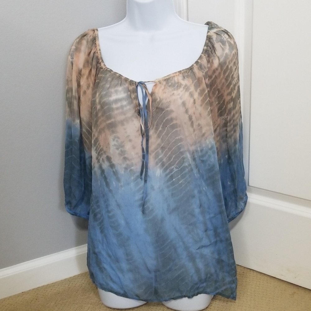 Sheer silk top, round neckline